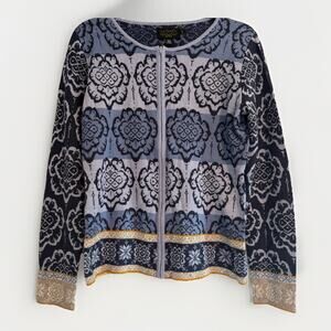 Icelandic Design Sweater Womens MED Wool Blend Zip up Cardigan Knit